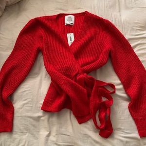 UO Red tie waist sweater